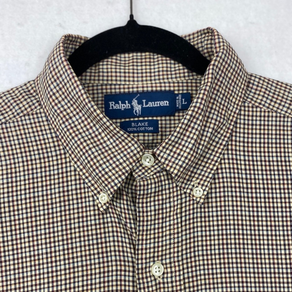 Vintage Ralph Lauren Blake Mens Large Brown Check Long Sleeve Button Down Shirt - Picture 2 of 15